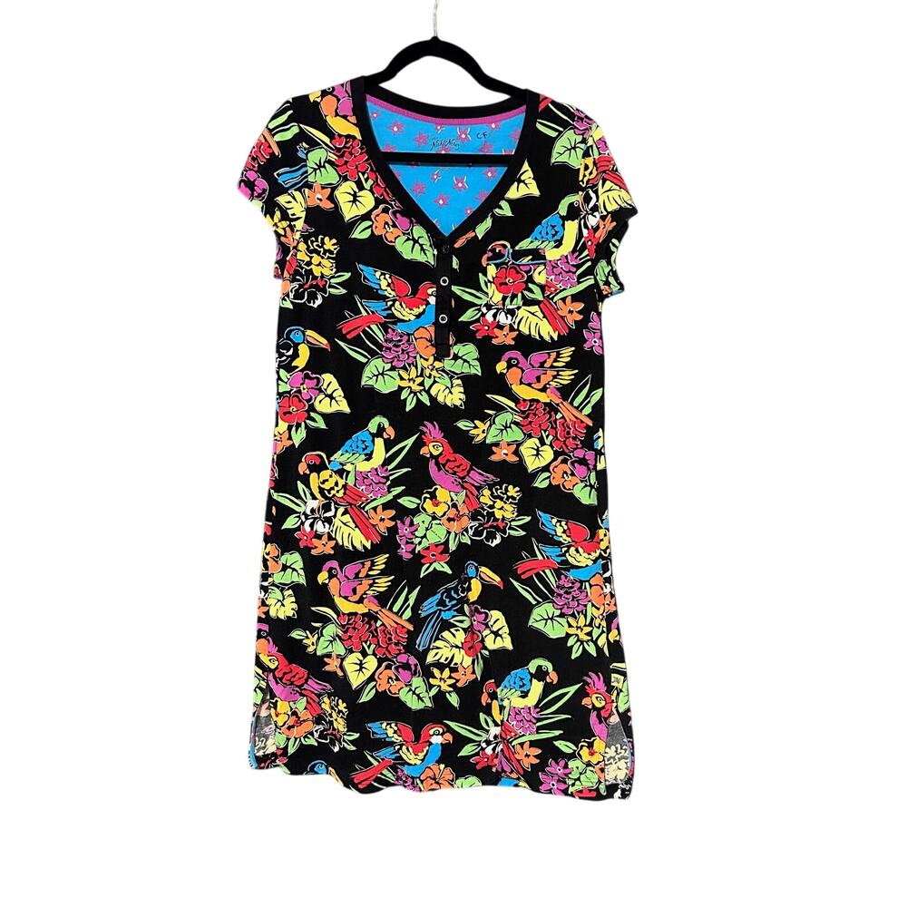 Nick and Norah Women's sz M Cotton Blend Colorful Tropical Bird Nightgown